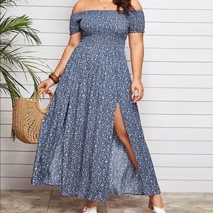 Blue Floral Off the Shoulder Summer Dress 3X